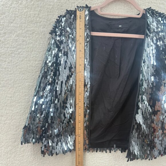 H&M SILVER GREY MIRRORED Square Sequins CABARET  GLITZY Evening Jacket Cardigan - Picture 10 of 10